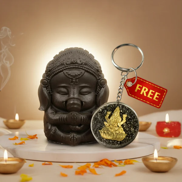 Pyrite_Baby_Ganesh_Idol_with_FREE_Lakshmi_Ji_Keychain Pyrite Bal Ganesha Idol with FREE Lakshmi Ji Keychain - Image 1